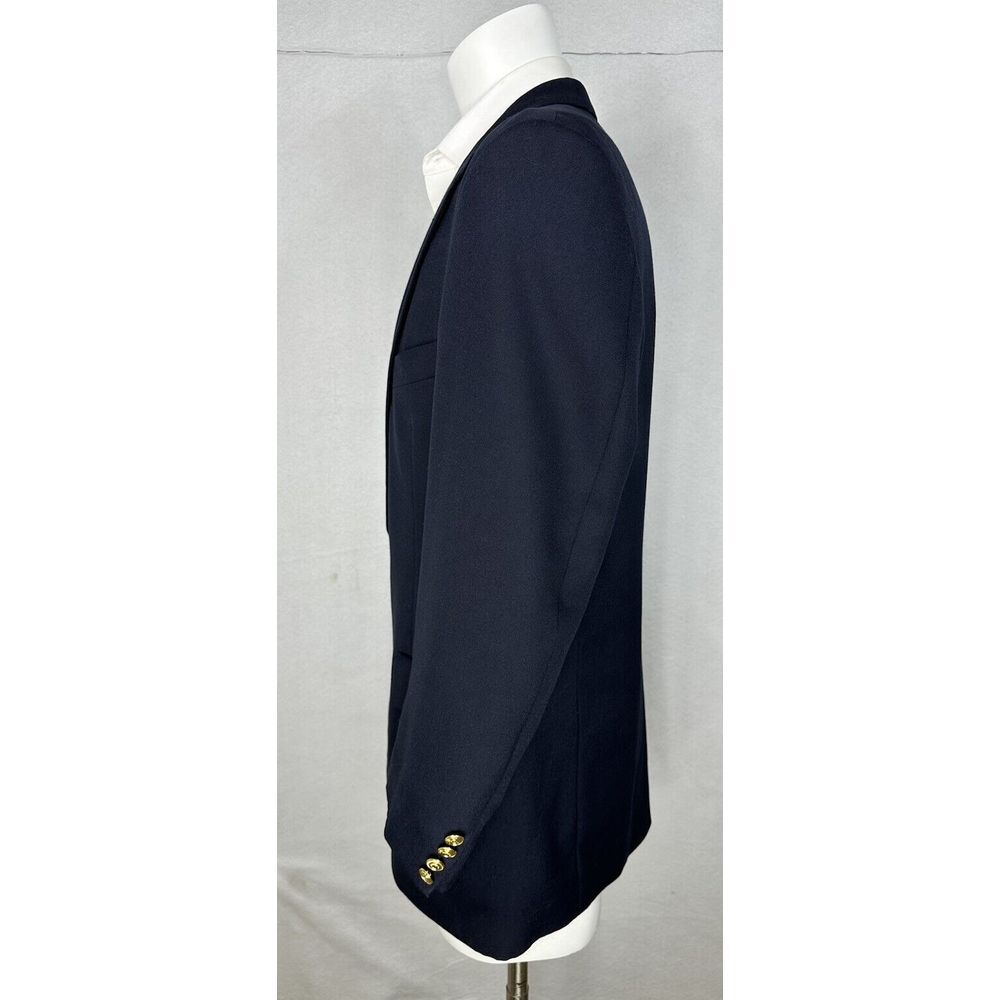Palm Beach Navy Blue Wimbledon Gold Button Blazer Mens 43L Sport Coat Hopsack - Picture 8 of 14